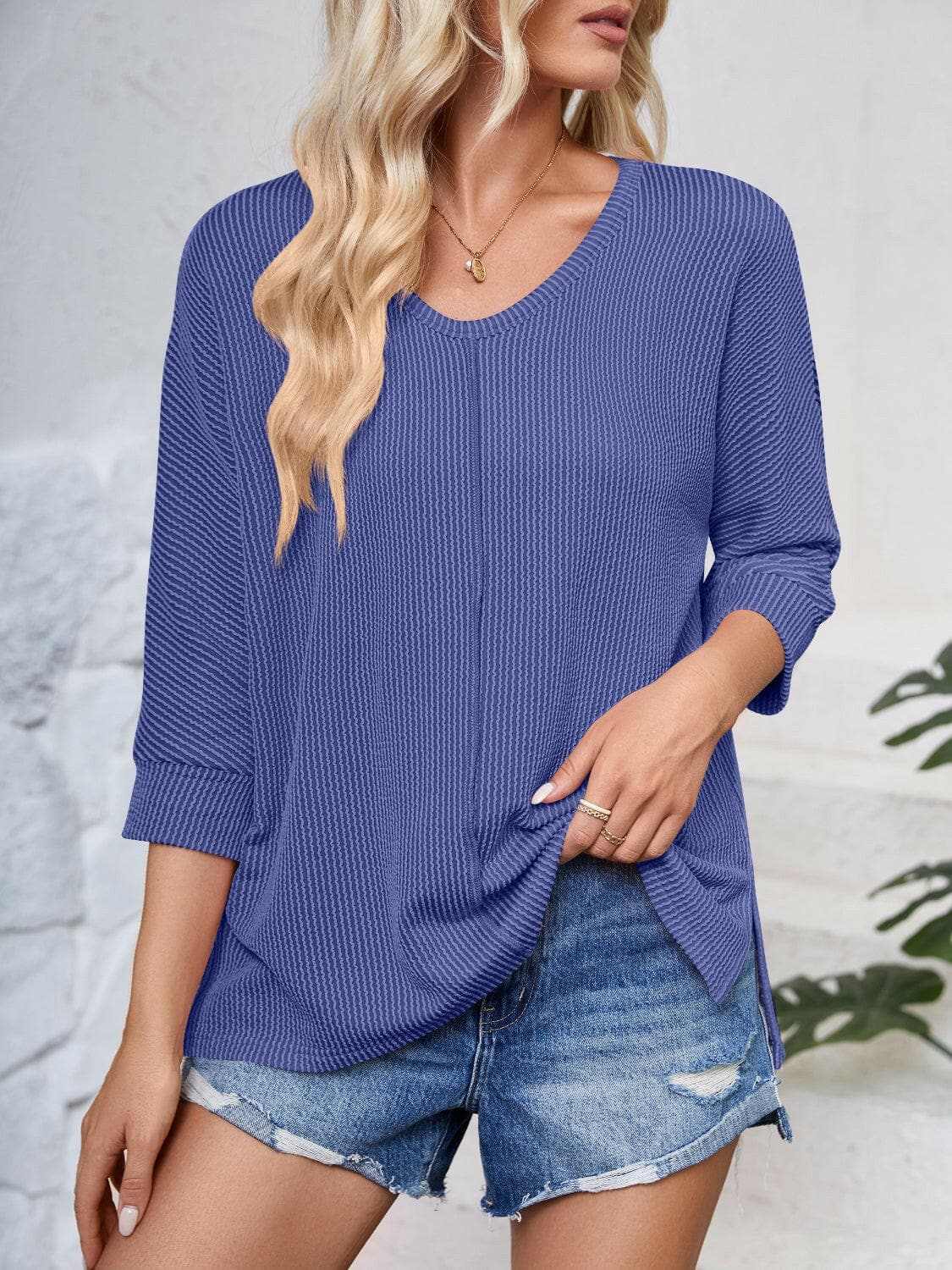 Textured 3/4 sleeve blouse - Love Salve